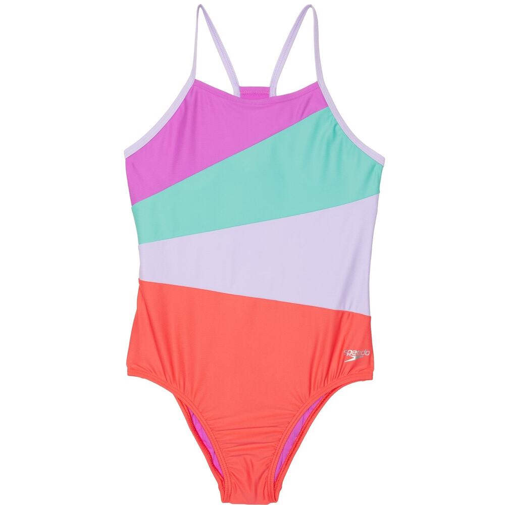 NWT Speedo Big Girls Radiating Splice One-Piece Swimsuit s16